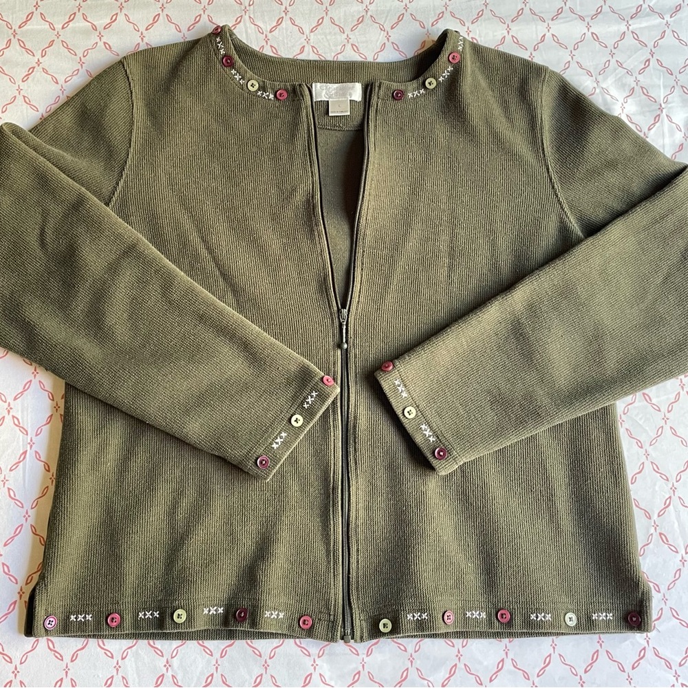 Christopher & Banks Women’s Size L Olive Green Button Lined Sweater Cardigan